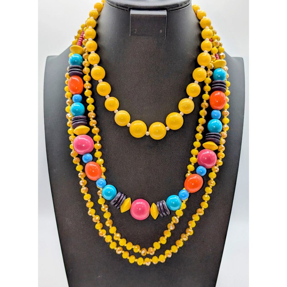 Yellow Theme Lot of Three Vintage Beaded Necklaces to Mix & Match